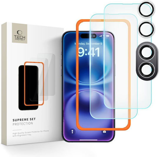Tech-protect Supreme Set Sticlă Temperată iPhone 16 Transparent 3 Bucăți 5906302310906