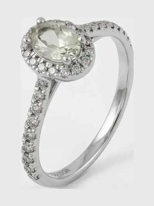 Damentagring mit Diamant & Amethyst aus Weißgold 18K