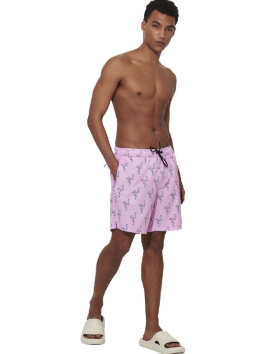 Men's Swimwear Shorts Pink with Patterns