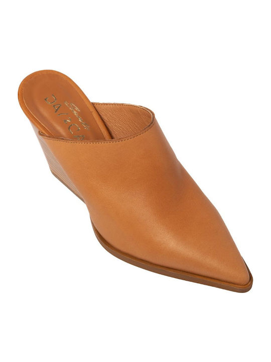 Leather Mules with High Heel in Brown Colour