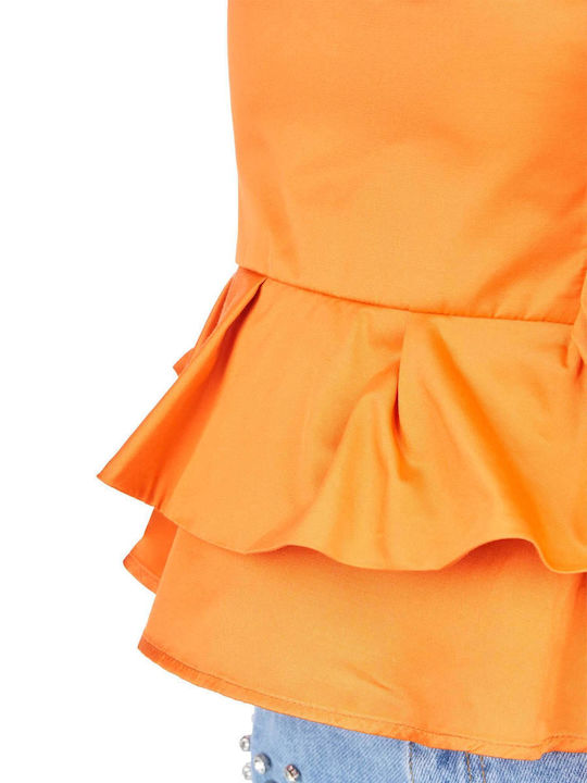 Troppo Women's Summer Crop Top Cotton Floral Orange