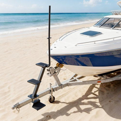 Vevor Boat Trailer Steps 3-step Heavy-duty Boat Trailer Steps Handle Non-slip Surface 3 Mounting Angle Options Steel Ladder 76.2 X 76.2/76.2 X 127/101.6 X 101.6 Mm Frame Bottom Mounting