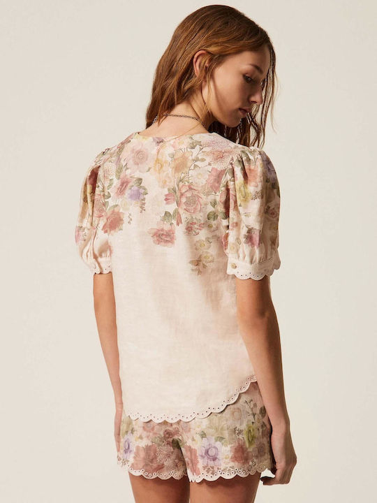 Γυναικείο Καλοκαιρινό Crop Top Λινό με V Λαιμόκοψη Floral Φλοράλ