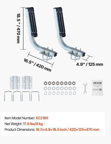 Vevor Boat Trailer Guides 470 Mm/520 Mm Height Adjustable Trailers Guide 2pcs Thickened High-duty Steel Trailer Guide-ons Smooth Roller Guidance V-hull Boats Small To Mid-size Boats