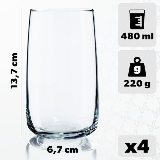 Kadax Set Pahare Pentru Apă Din Sticlă 480ml 4 Bucăți