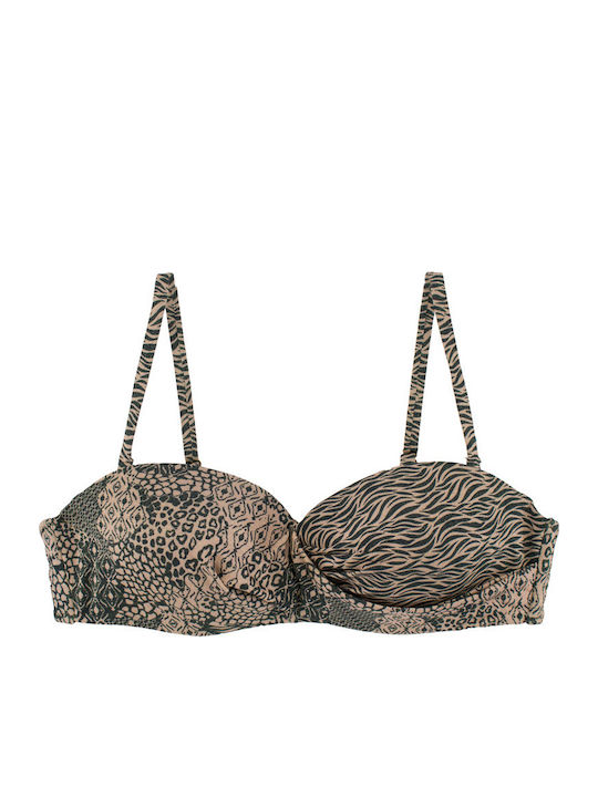 Women's Bikini Strapless Underwire Animal Mix Print Black