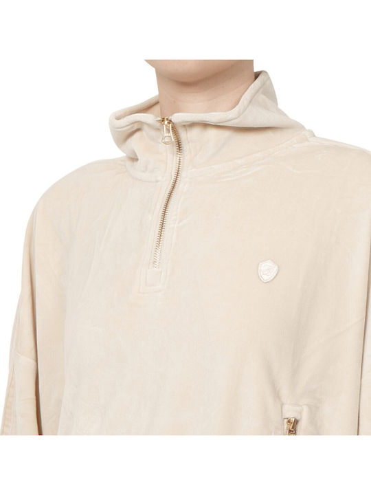 Damen Bluse Samt Ecru