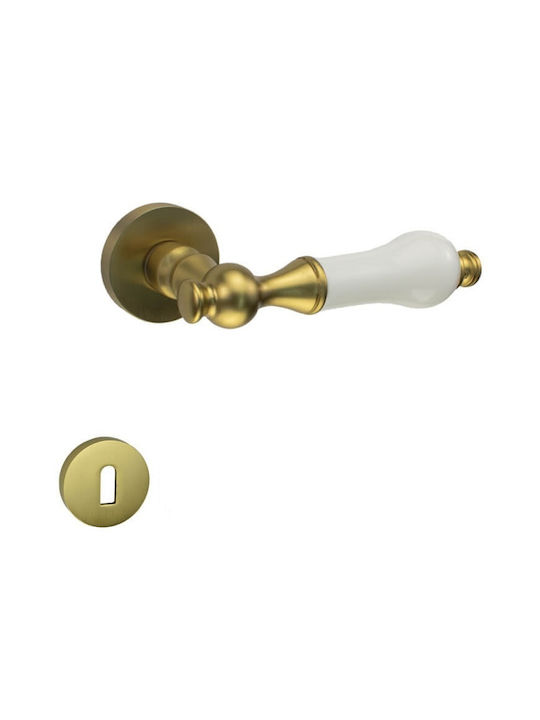 Viobrass Front Door Lever with Rosette Pair Gold Matte