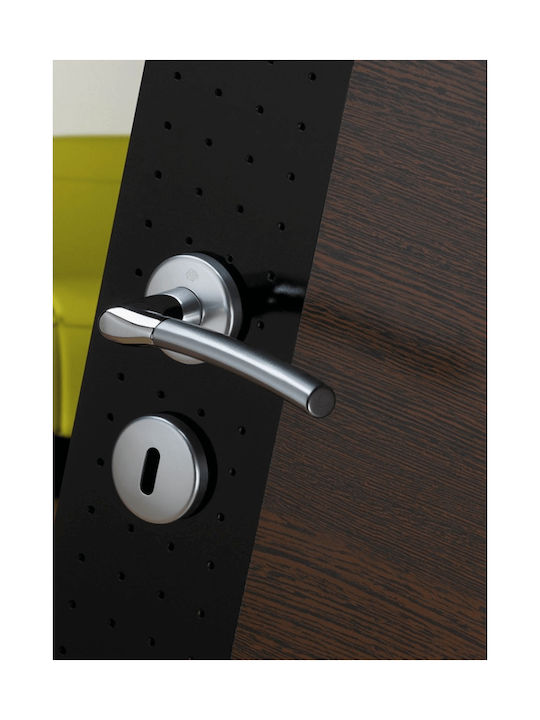 Viobrass Door Handle Middle Door with Rosette Pair with Mouthpiece Nickel Matte
