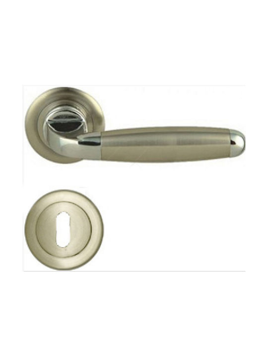 Viobrass Door Handle Middle Door with Rosette Pair with Mouthpiece Nickel Matte