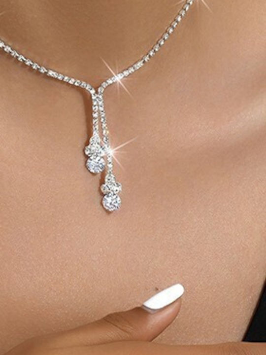 By Queen Elegant Crystal Necklace Earrings Shiny Stones