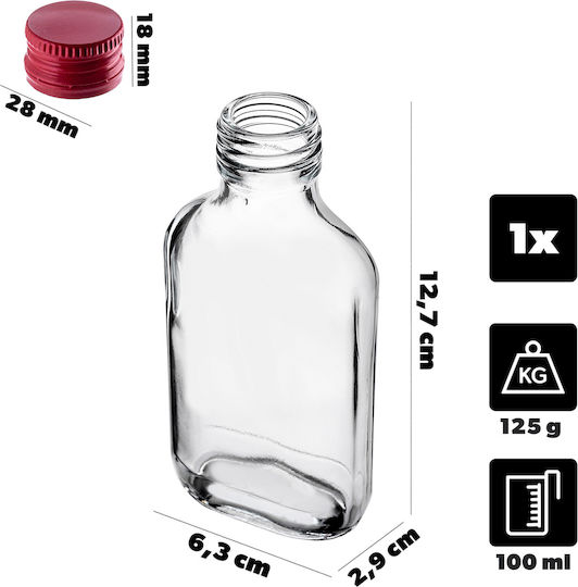 Sticlă Flask 100ml Capac Roșu 1 Bucată