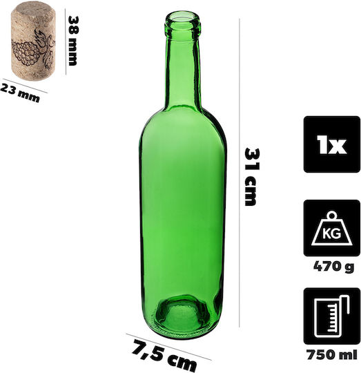 Wine Bottle Cork Bordeaux 0.75l 750ml Glass Bottles Wine Cider