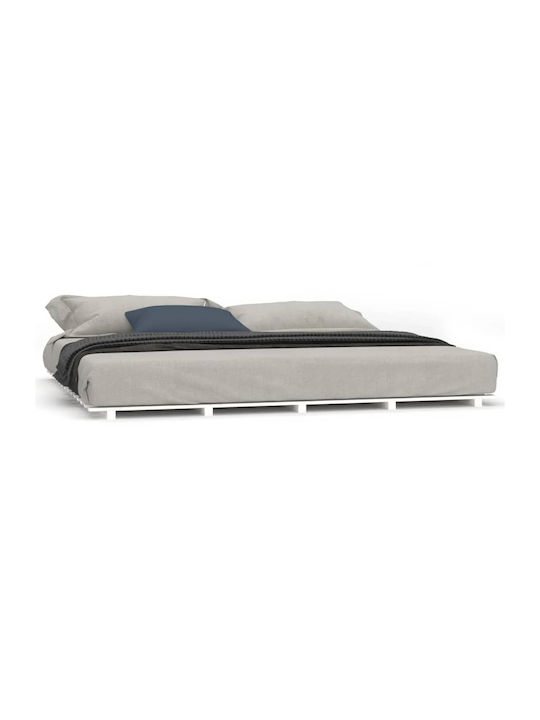 Double Bed Base Wooden White With Slats For Mattress 160x200cm