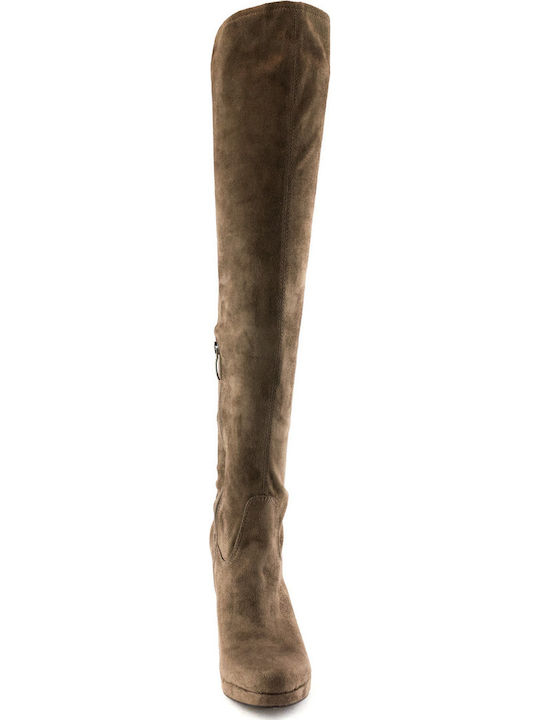 Suede Damenstiefel mit Hohem Absatz Braun