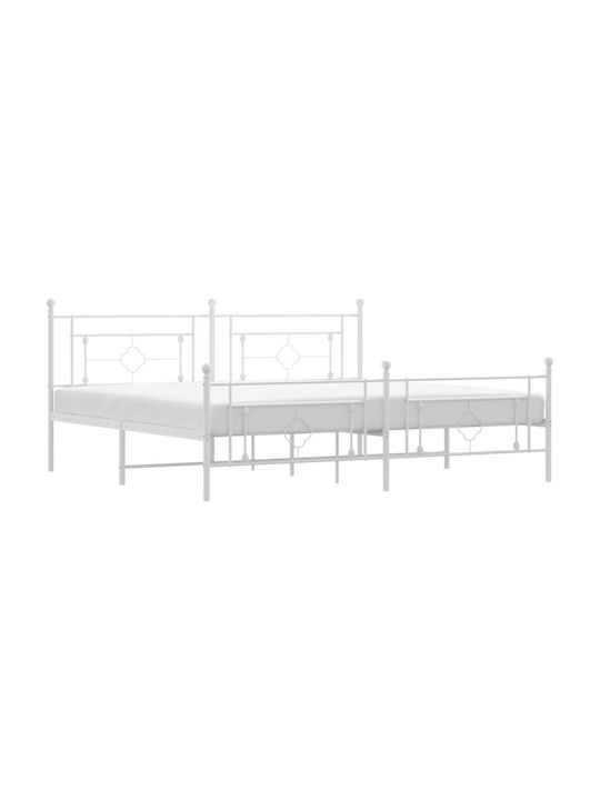 Bett King Size Metall White mit Latten für Matratze 193x203cm