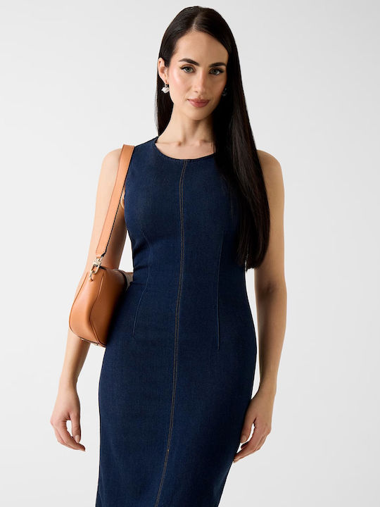Summer Midi Denim Dress Dark Blue