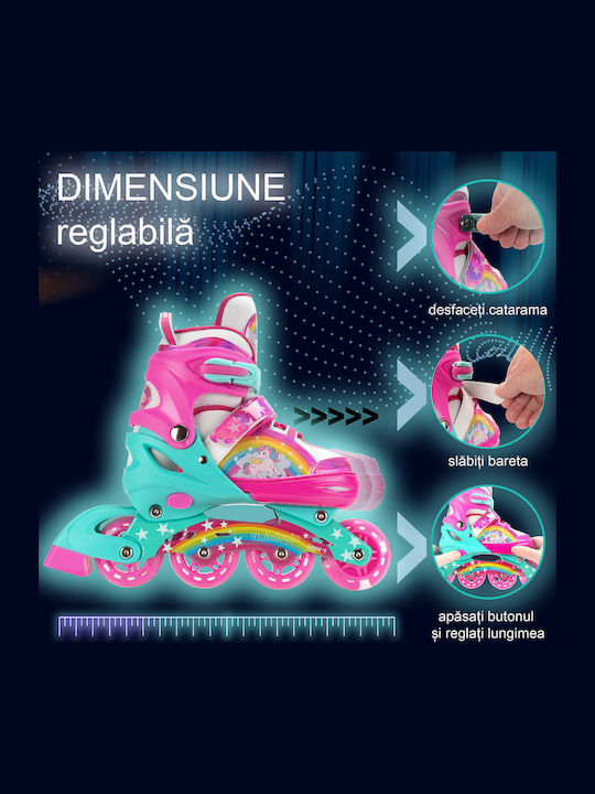 Action One Set Role Reglabile În Linie Pentru Adulți Copii Unicorn Fantasy Xs 27-30 Roz