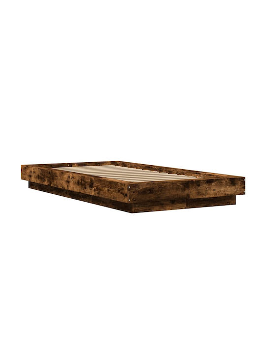 Single Wooden Brown Bed Base with Slats for Mattress 100x200cm