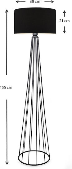 Klikareto Floor Lamp H155xL38cm with Socket for E27 Bulb Black
