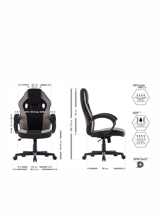 SENSE7 Prism Fabric Υφασμάτινη Καρέκλα Gaming Μαύρο / Γκρι