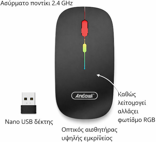 Andowl QM169 Kabellos Ergonomisch Maus für Linkshänder Schwarz