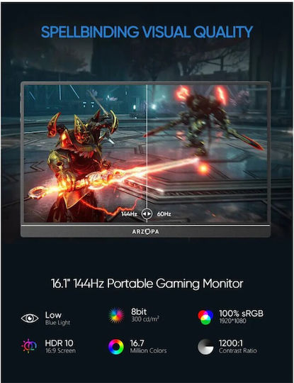 Arzopa Z1FC IPS HDR Tragbarer Monitor 16,1" FHD 1920x1080 144Hz Silber