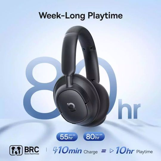 Baseus Bass BH1 NC Wireless Bluetooth Over Ear Headphones with 80 Hours Playing Time and Quick Charge Cosmic Black