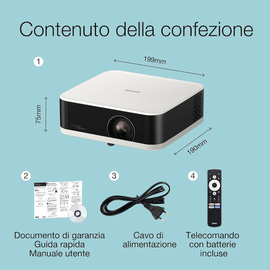 Epson EF-61W V11HB72040 Projector 3LCD Full HD LED Lamp with Wi-Fi and Built-in Speakers White