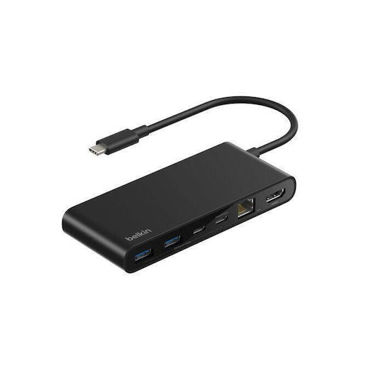 Belkin Свързваща USB-C Лаптоп Докинг Станция с HDMI 4K Поддръжка на PowerDelivery Ethernet Черна