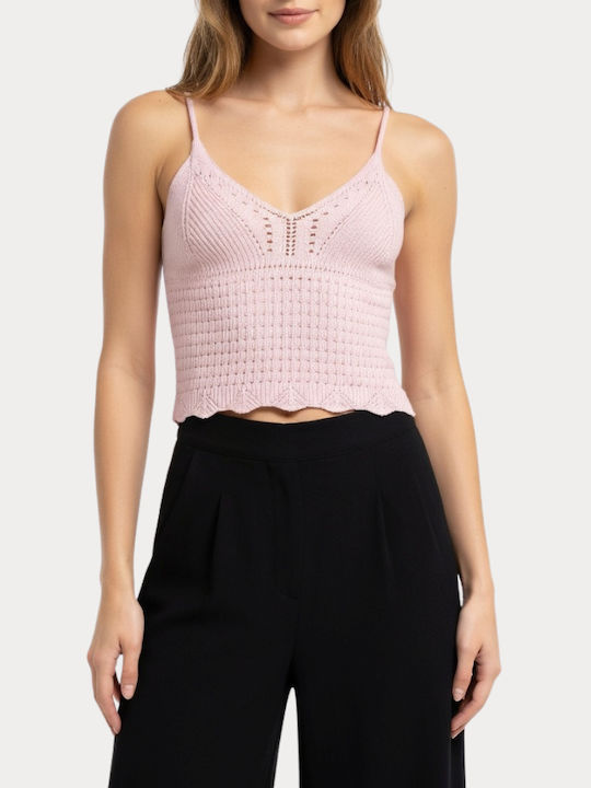 Women's Crop Top Cotton with Straps & V Neckline Pink