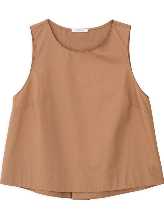 Γυναικείο Crop Top Βαμβακερό Αμάνικο Taupe