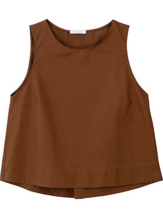 Γυναικείο Crop Top Βαμβακερό Αμάνικο Taupe
