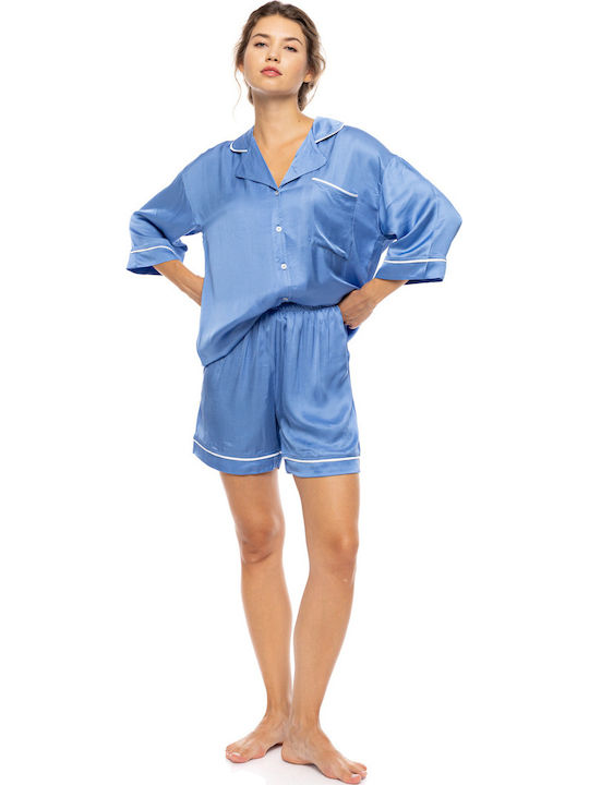 Pink Label Sommerliches Damen-Schlafanzug-Set Blue Cloud
