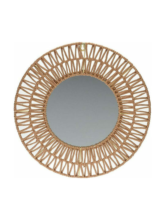 Wall Mirror with Brown Wooden Frame Diameter 45cm 1pcs