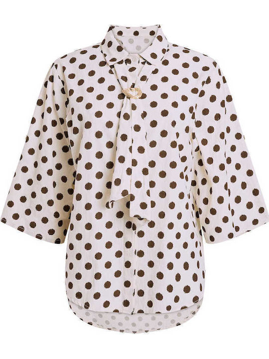 Celestino Damenhemden Polka Dot Asymmetrisch Loose Fit Dunkelbraun