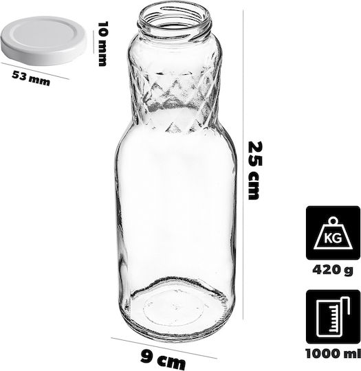 Kadax Glass Water Bottle With Screw Lid Transparent 1000ml