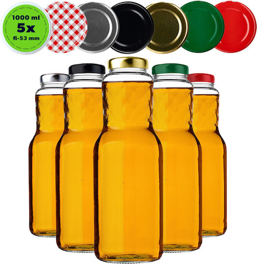 Kadax Бутилка За Вода Стъклена С Винт Капак Прозрачен 1000ml 5 Броя