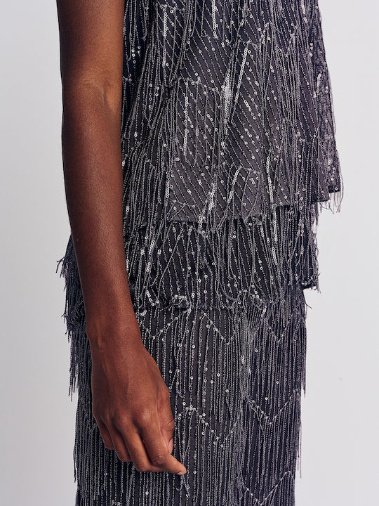 Women's Blouse with Straps & V Neckline Gray