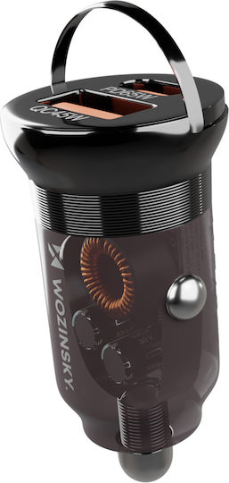 Wozinsky Φορτιστής Αυτοκινήτου 65W 3.25A Γρήγορης Φόρτισης με Θύρες: 1xUSB 1xType-C Μαύρο Χρώμα