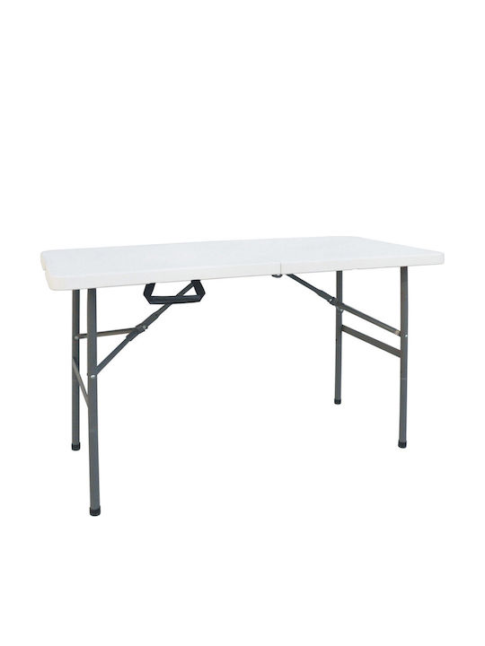 Rodeo Outdoor Dinner Foldable Table with Plastic Surface and Metal Frame White 122x60x74cm