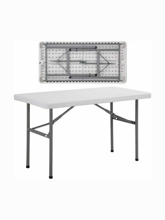 Blow Outdoor Dinner Foldable Table with Plastic Surface and Metal Frame White 122x60x74cm