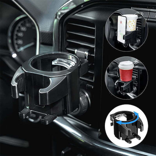 Autoline Car Cup Holder with Mobile Mount 1 Position for AC Vents in Black Color