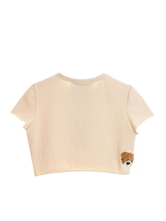 Women's Cotton Short Sleeve Crop Top Beige