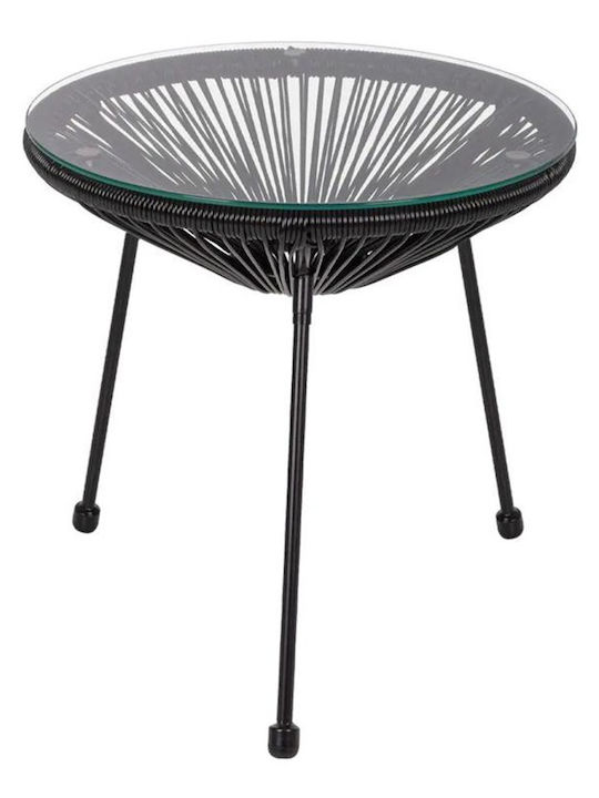 Morena Auxiliary Outdoor Free Standing Table with Glass Surface and Metal Frame Black 50x50x45cm