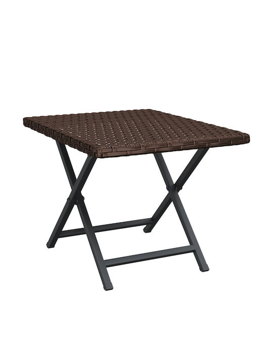 Auxiliary Outdoor Foldable Table with Rattan Surface and Metal Frame Brown 45x35x32cm