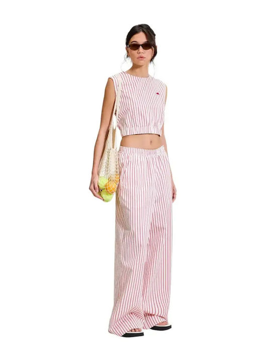 Resort Stripe Sarzana Γυναικεία Μπλούζα Βαμβακερή Αμάνικη Ριγέ Λευκή