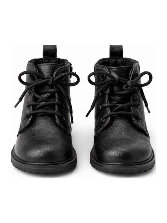 Lederne Kinderstiefel mit Reißverschluss Schwarz