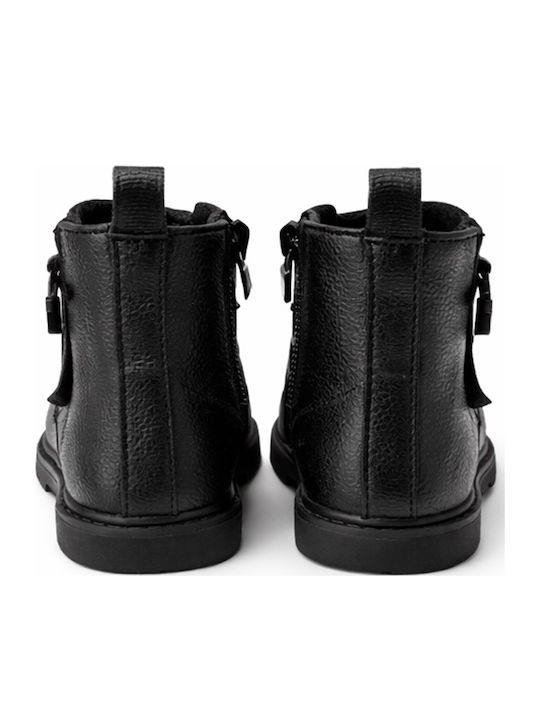 Lederne Kinderstiefel mit Reißverschluss Schwarz