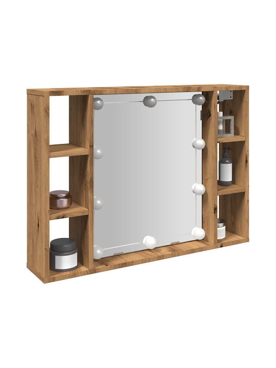 vidaXL Wall Mirror with Brown Wooden Frame & LED Lighting 76x55cm 1pcs